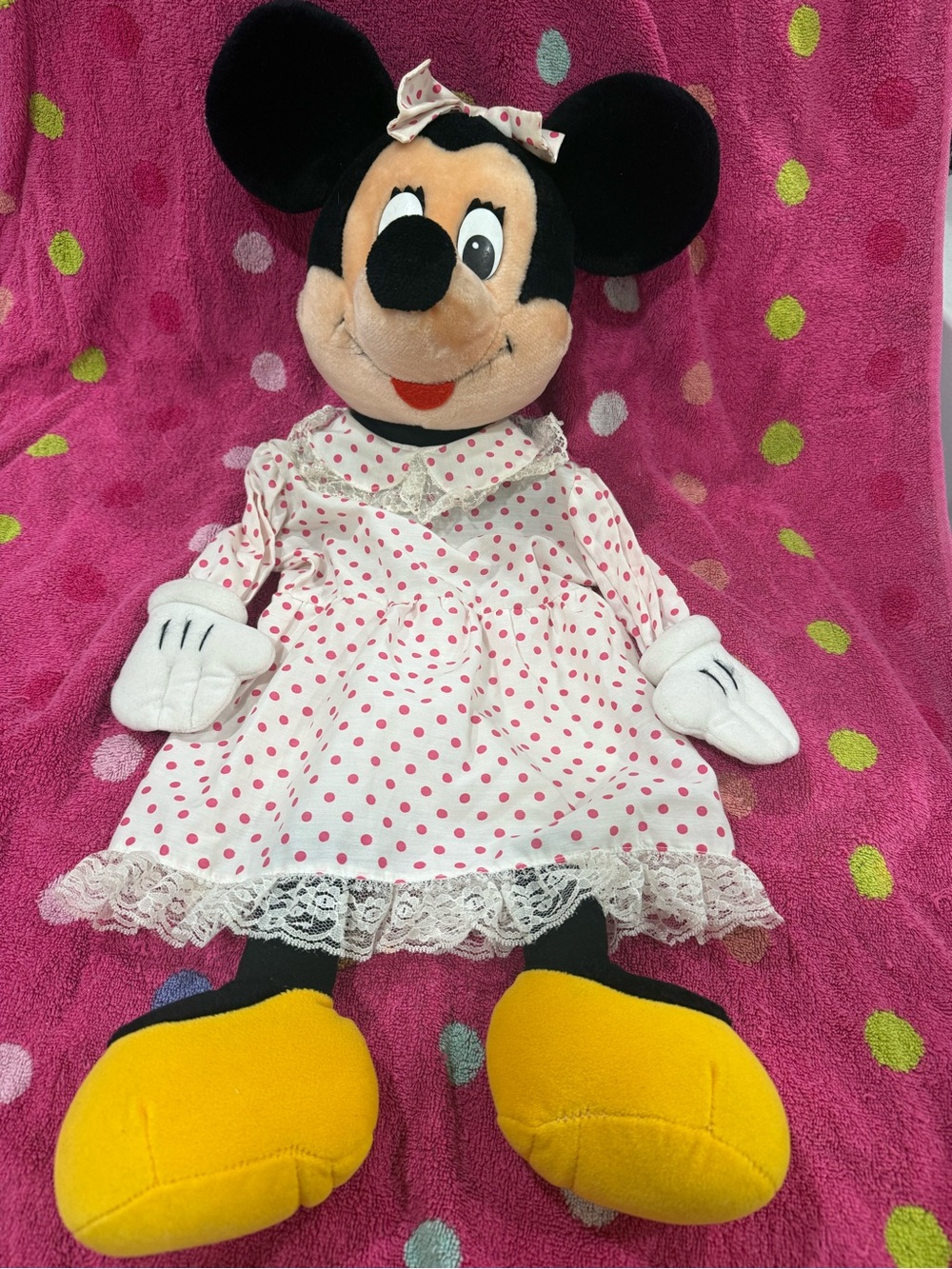 Vintage Disney Minnie Mouse Plush Disneyland Walt Disney World Korea Pink Dot